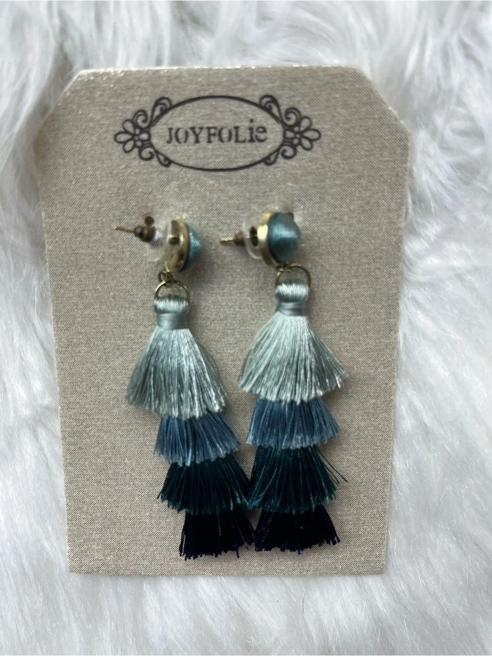 Joyfolie Cascade Earring Blue Ombré Tiered Tassel Dangle Earrings Boho